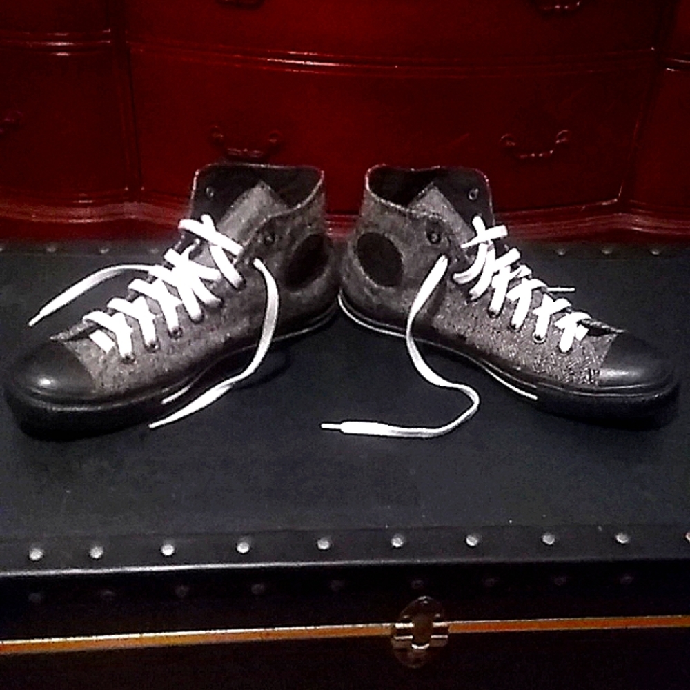 Converse tweed Hi tops, men's 9 women's 11 black and white